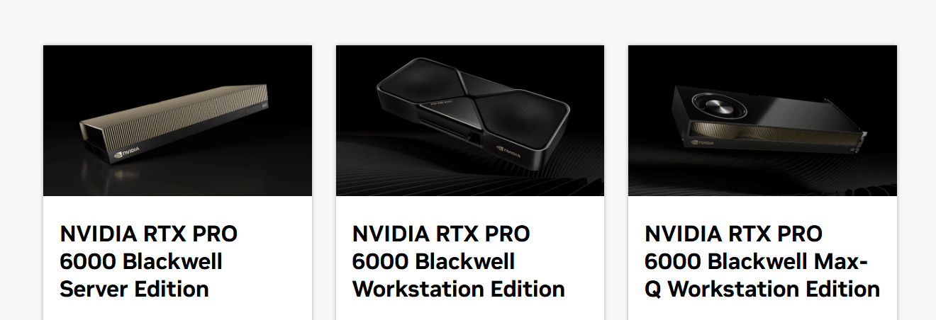 NVIDIA RTX PRO 6000 Blackwellシリーズ比較イメージ（引用：NVIDIA）
