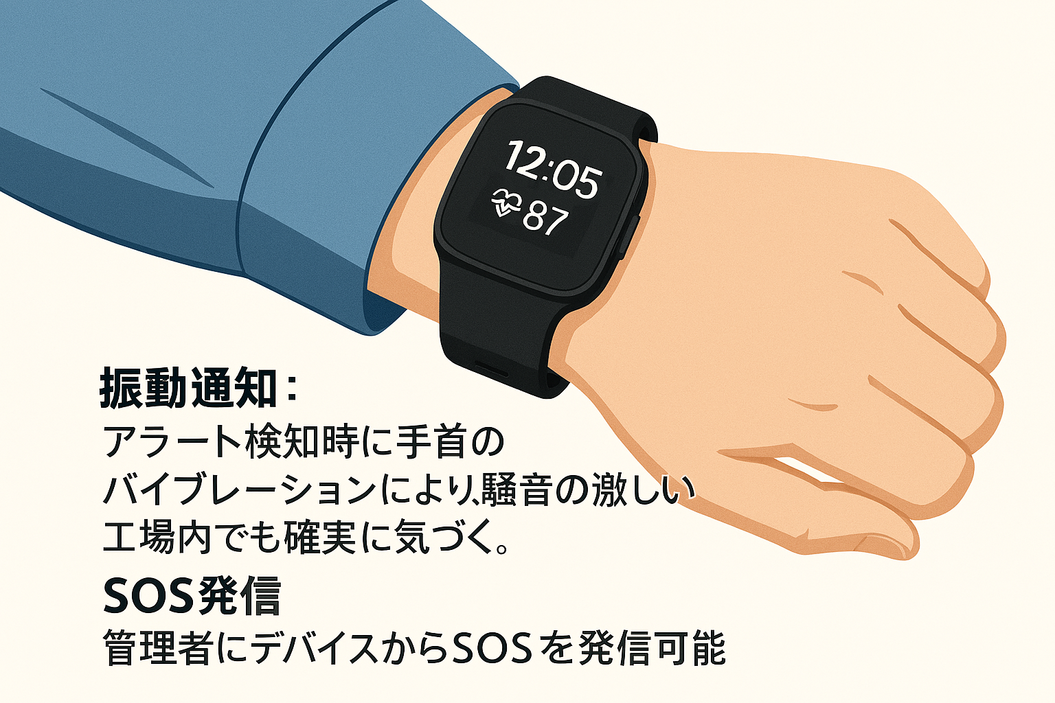 従業員：騒音下でも確実に届く「見守りの手」