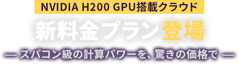 NVIDIA H200 GPU搭載クラウド 新料金プラン登場-スパコン級の計算パワーを、驚きの価格で-