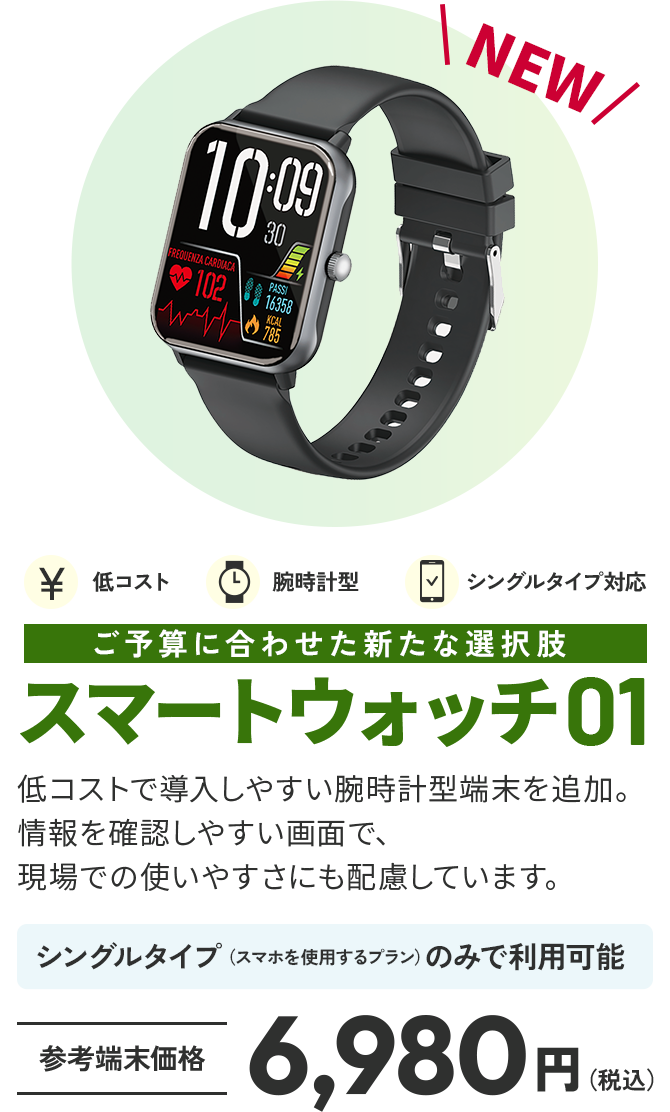 ご予算に合わせた新たな選択肢 スマートウォッチ01 参考端末価格 6,980円（税込）
