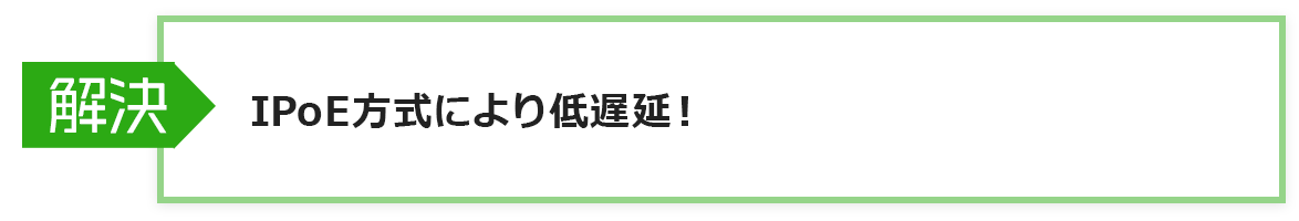 解決：IPoE方式により低遅延！