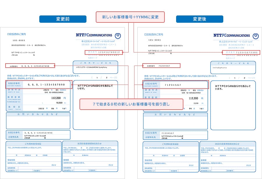 口振案内書の変更前・変更後