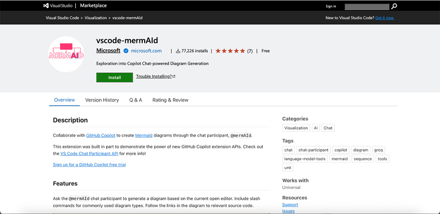 vscode-mermAIdの配布ページ（出典:Visual Studio Marketplace）