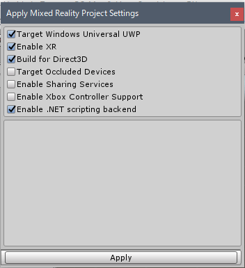 Mixed Reality Project Settings
