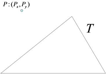 図1: 三角形Tと任意の点P